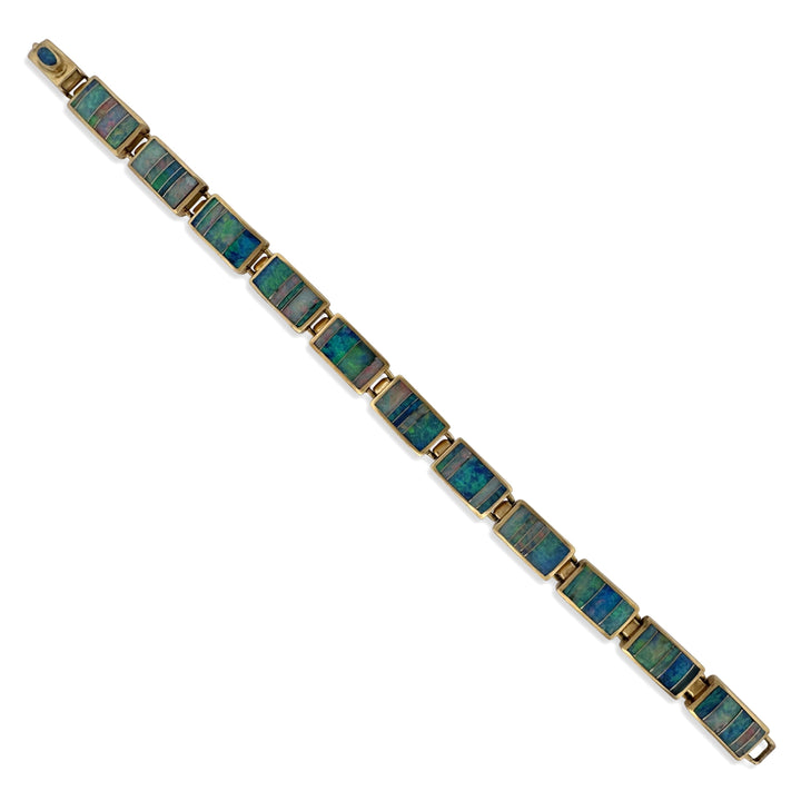 Opal Inlay Rectangular Link Bracelet in 18k Yellow Gold