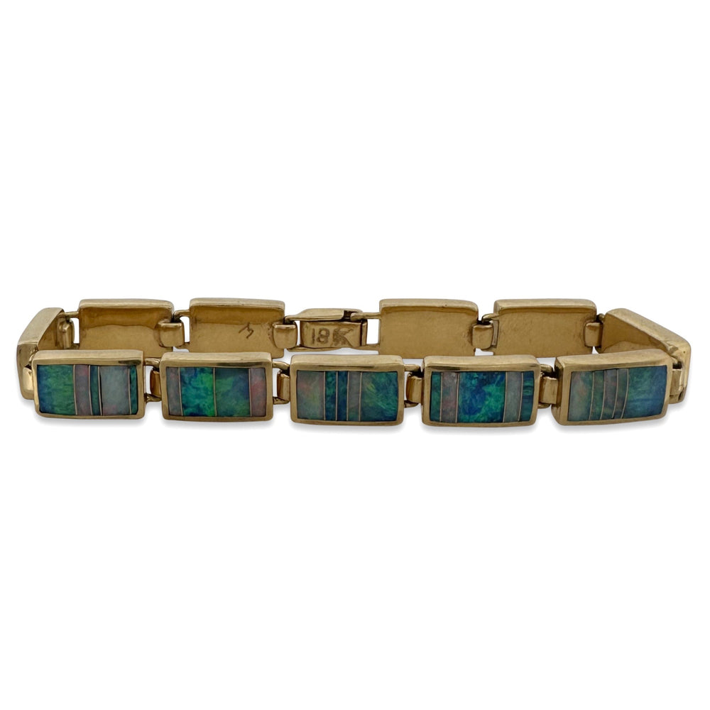 Opal Inlay Rectangular Link Bracelet in 18k Yellow Gold