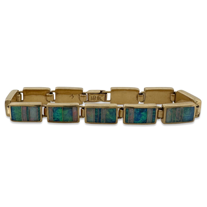 Opal Inlay Rectangular Link Bracelet in 18k Yellow Gold