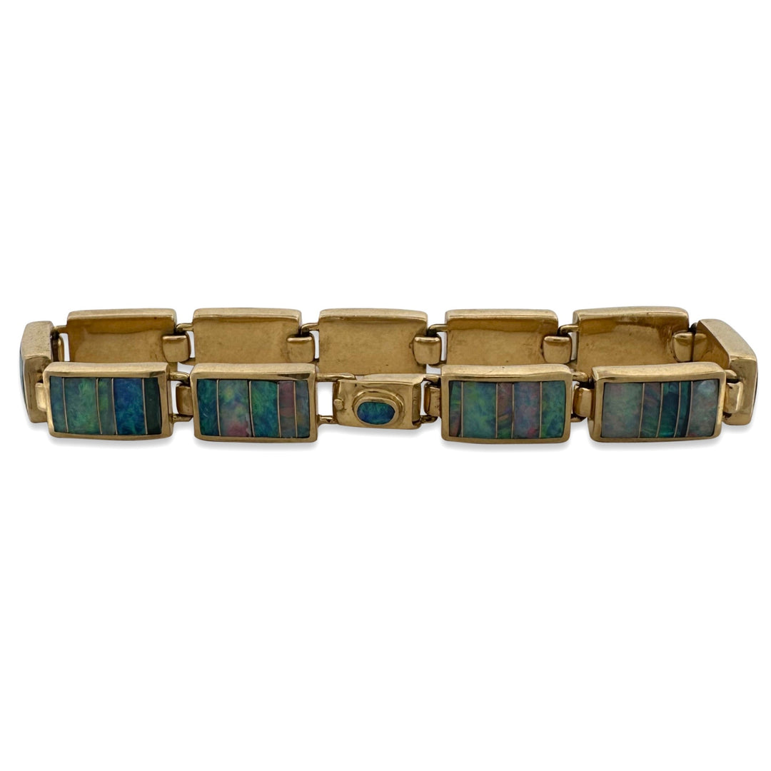 Opal Inlay Rectangular Link Bracelet in 18k Yellow Gold
