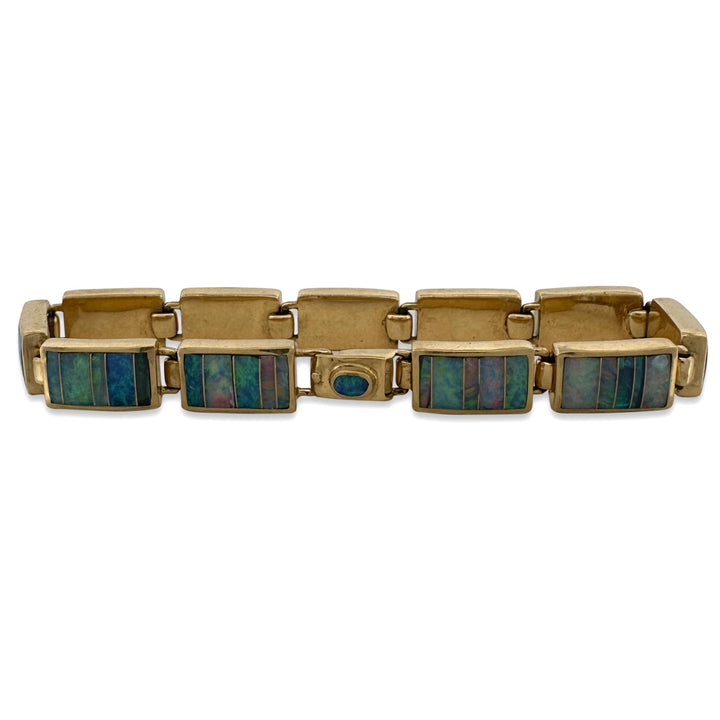 Opal Inlay Rectangular Link Bracelet in 18k Yellow Gold