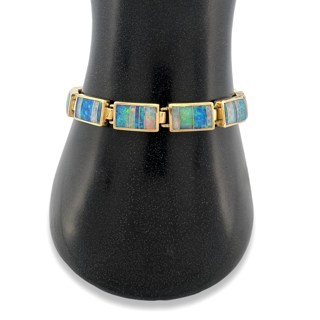 Opal Inlay Rectangular Link Bracelet in 18k Yellow Gold