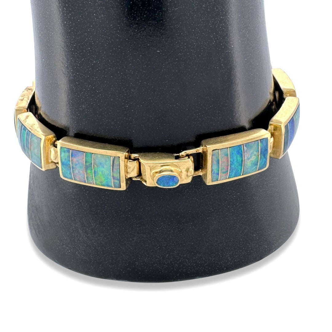 Opal Inlay Rectangular Link Bracelet in 18k Yellow Gold