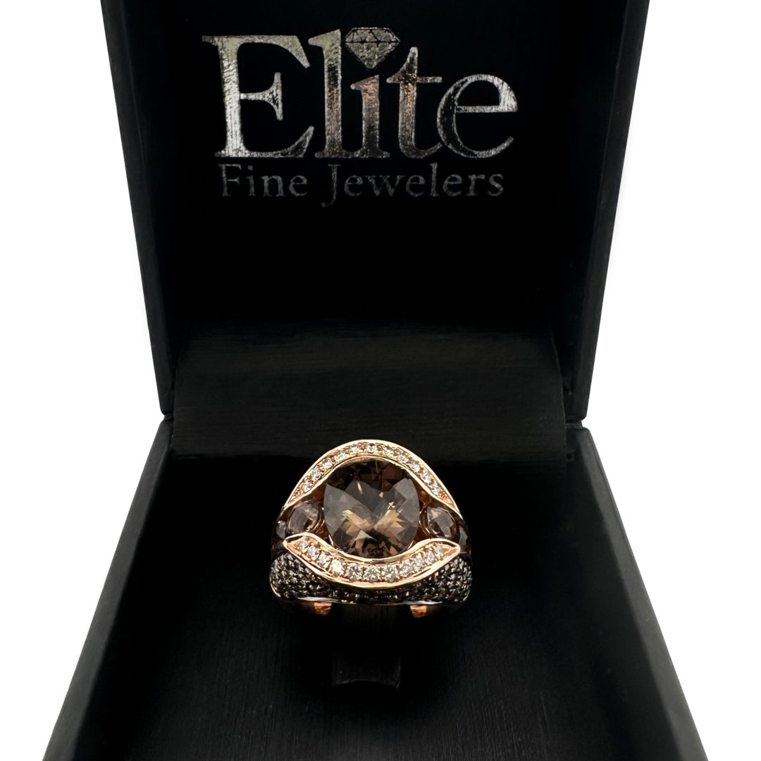 Smoky Quartz with Chocolate & Nude Round Brilliant Natural Diamond Cocktail Ring in 14k Rose Gold by Le Vian