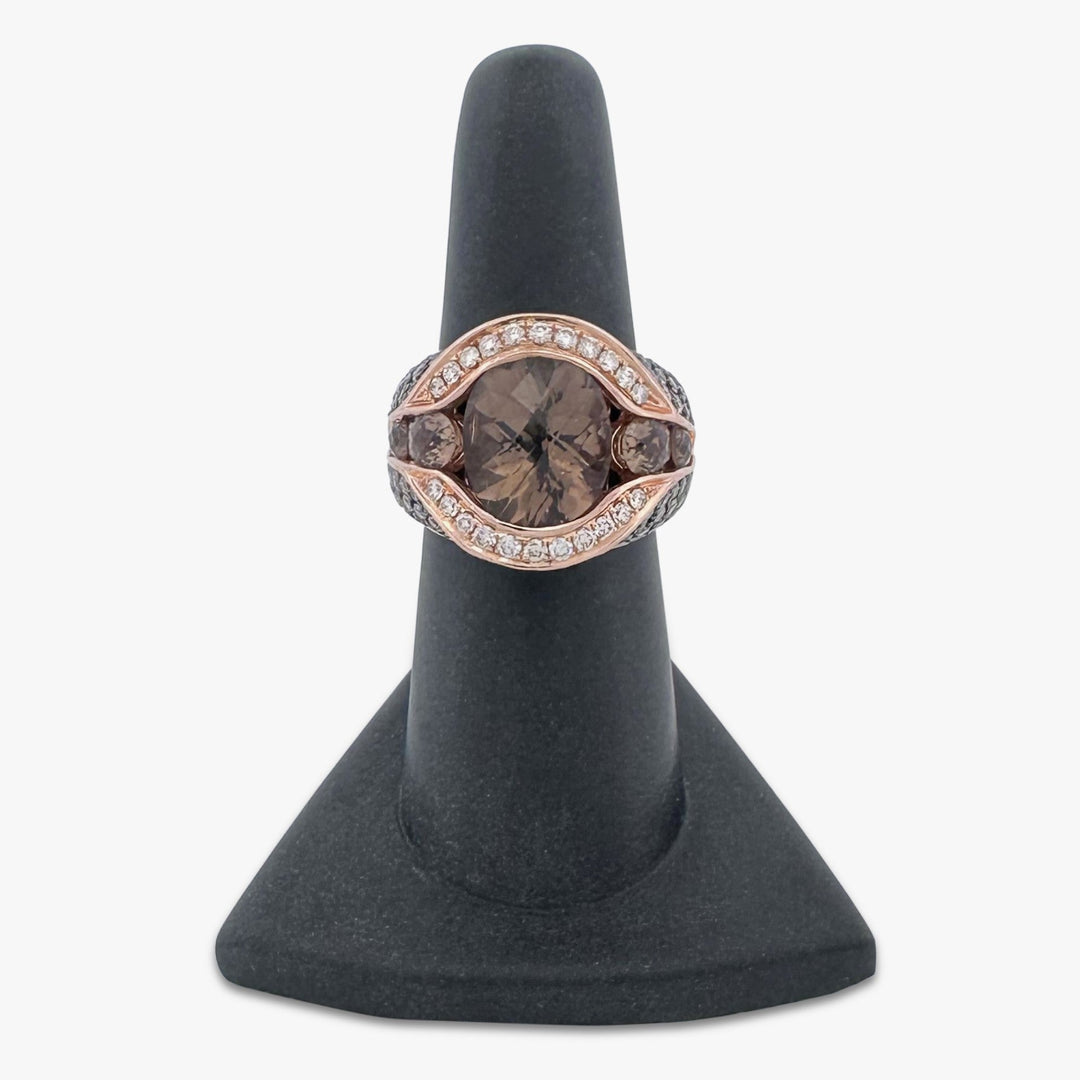 Smoky Quartz with Chocolate & Nude Round Brilliant Natural Diamond Cocktail Ring in 14k Rose Gold by Le Vian