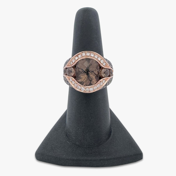 Smoky Quartz with Chocolate & Nude Round Brilliant Natural Diamond Cocktail Ring in 14k Rose Gold by Le Vian