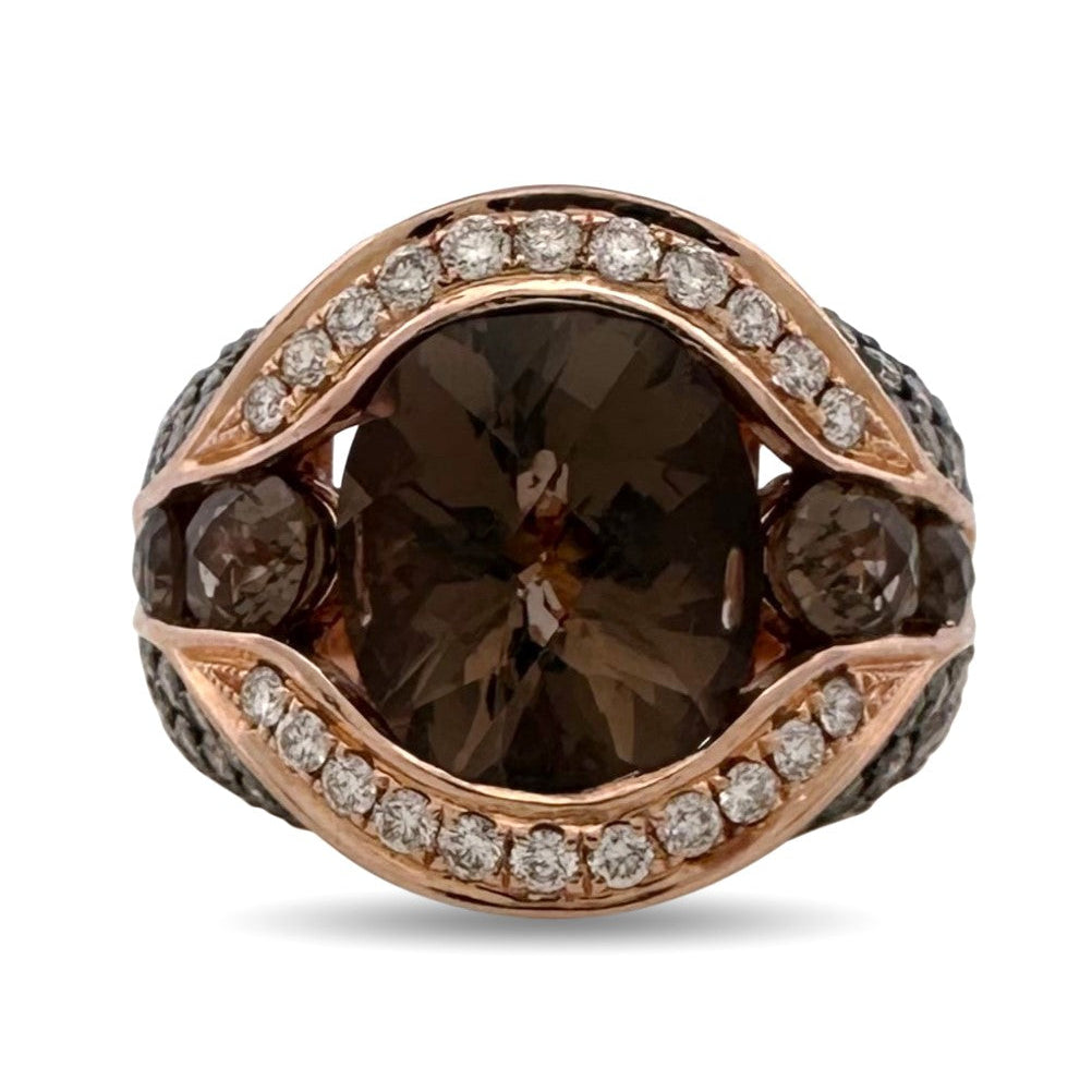 Smoky Quartz with Chocolate & Nude Round Brilliant Natural Diamond Cocktail Ring in 14k Rose Gold by Le Vian
