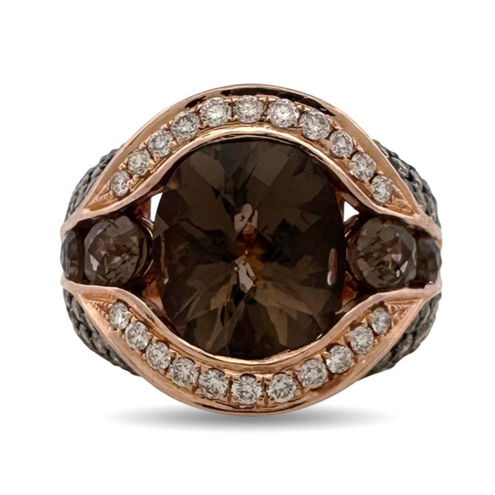 Smoky Quartz with Chocolate & Nude Round Brilliant Natural Diamond Cocktail Ring in 14k Rose Gold by Le Vian