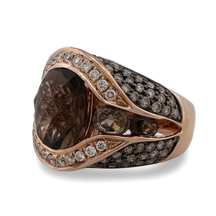 Smoky Quartz with Chocolate & Nude Round Brilliant Natural Diamond Cocktail Ring in 14k Rose Gold by Le Vian