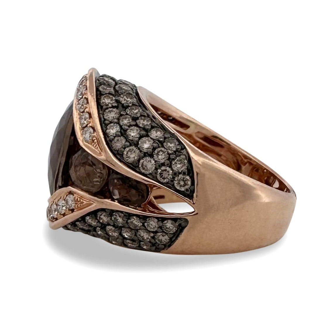 Smoky Quartz with Chocolate & Nude Round Brilliant Natural Diamond Cocktail Ring in 14k Rose Gold by Le Vian