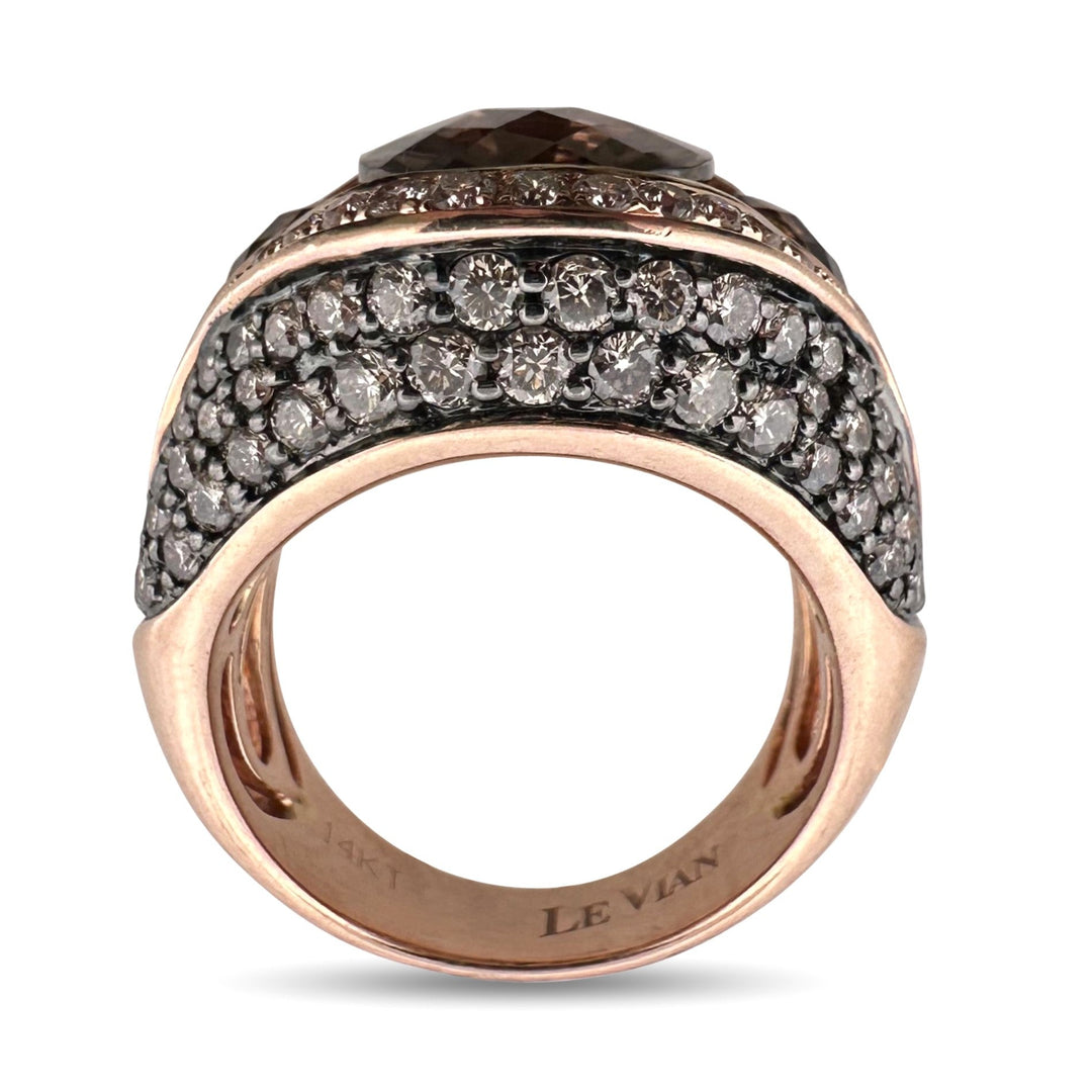 Smoky Quartz with Chocolate & Nude Round Brilliant Natural Diamond Cocktail Ring in 14k Rose Gold by Le Vian