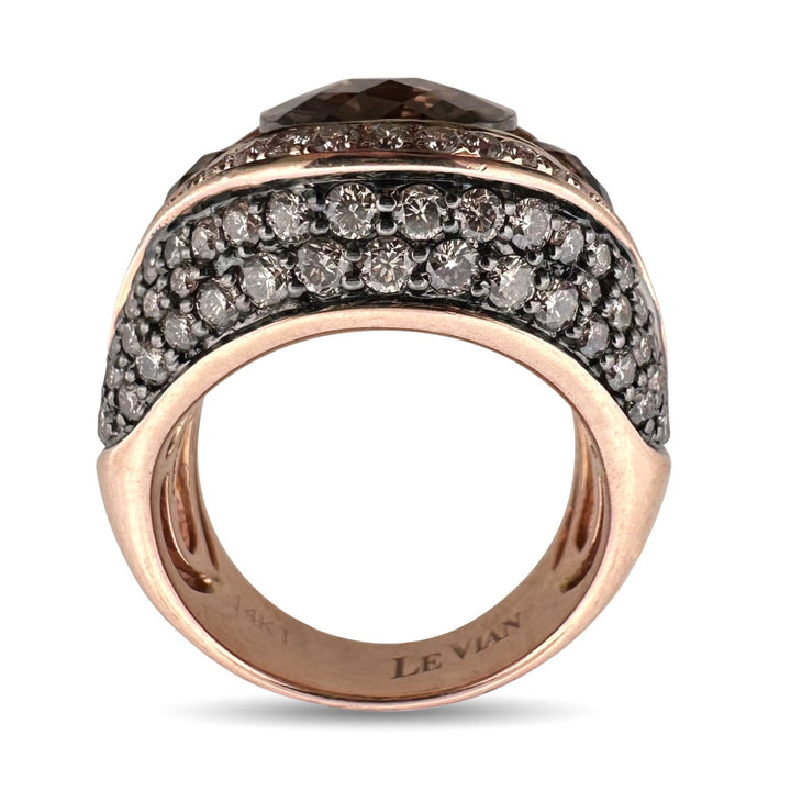 Smoky Quartz with Chocolate & Nude Round Brilliant Natural Diamond Cocktail Ring in 14k Rose Gold by Le Vian
