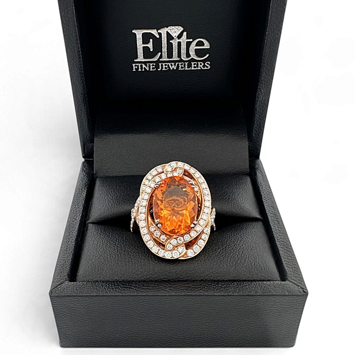 Tangerine Fire Opal with Vanilla & Chocolate Diamonds Cocktail Ring in 18k Rose Gold by Le Vian