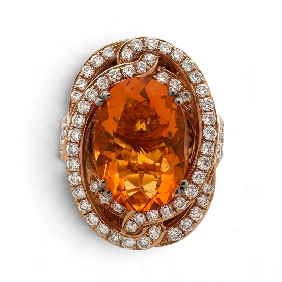 Tangerine Fire Opal with Vanilla & Chocolate Diamonds Cocktail Ring in 18k Rose Gold by Le Vian