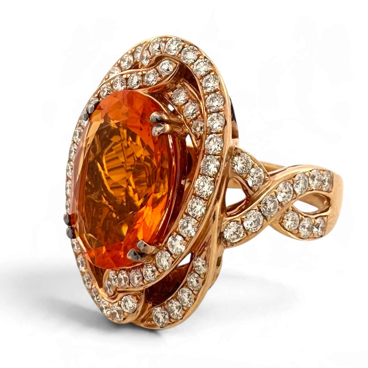 Tangerine Fire Opal with Vanilla & Chocolate Diamonds Cocktail Ring in 18k Rose Gold by Le Vian