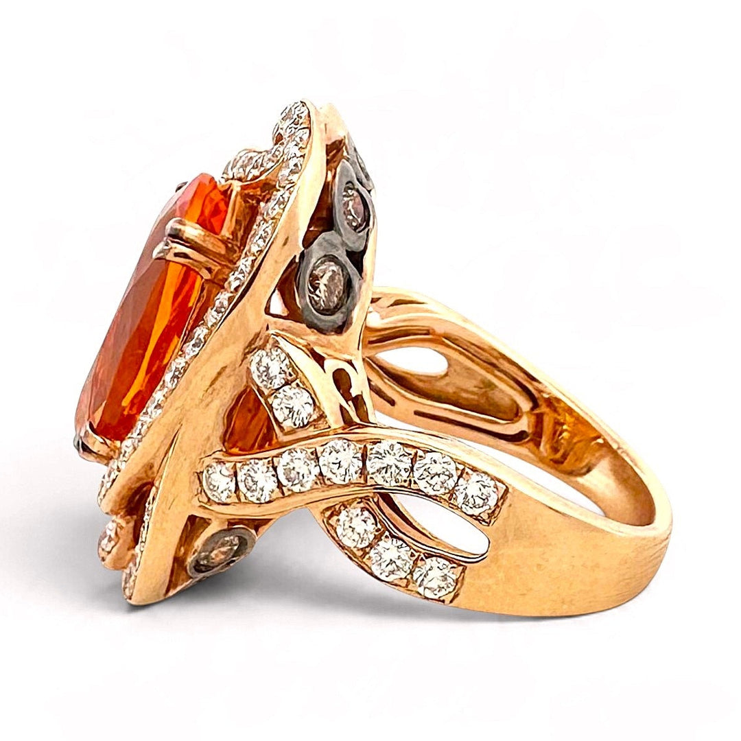 Tangerine Fire Opal with Vanilla & Chocolate Diamonds Cocktail Ring in 18k Rose Gold by Le Vian