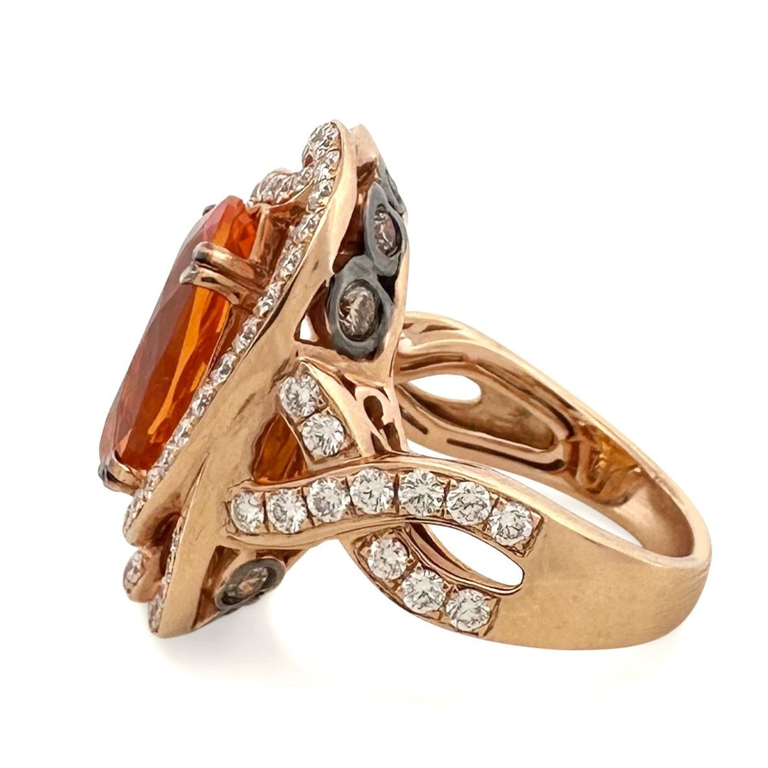 Tangerine Fire Opal and Vanilla Diamond Cocktail Ring in 18k Rose Gold by Le Vian