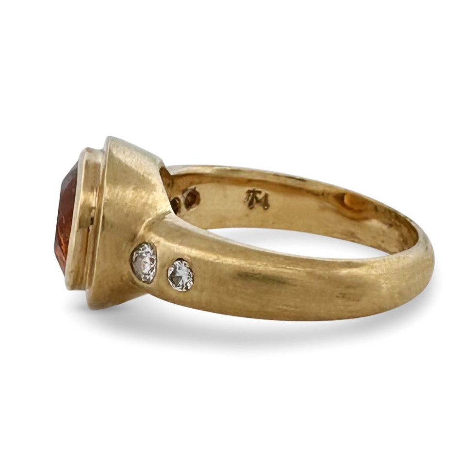 Oval Citrine and Natural Round Brilliant Diamond Bezel-Set East-West Cocktail Ring in 18k Yellow Gold
