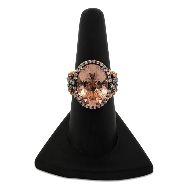 Oval Morganite with Chocolate & Vanilla Natural Diamond Cocktail Ring in 14k Rose Gold by Le Vian
