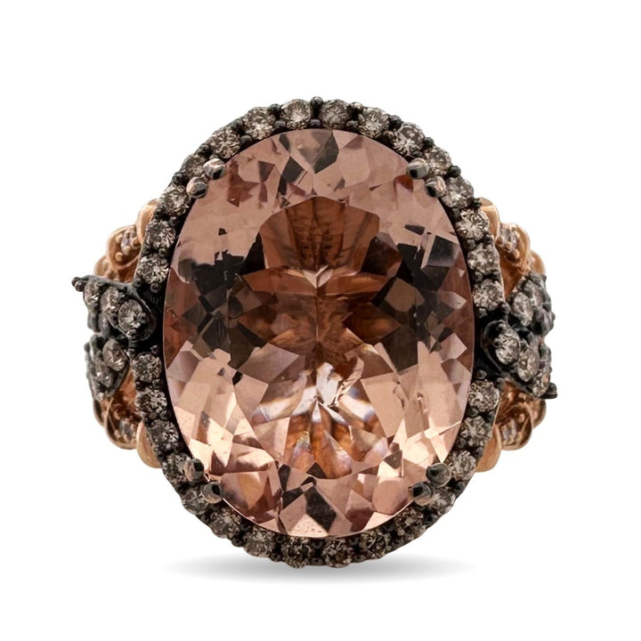 Oval Morganite with Chocolate & Vanilla Natural Diamond Cocktail Ring in 14k Rose Gold by Le Vian