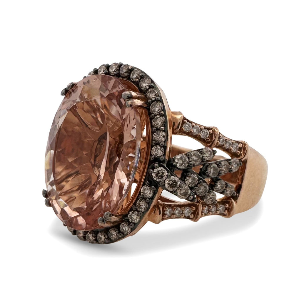 Oval Morganite with Chocolate & Vanilla Natural Diamond Cocktail Ring in 14k Rose Gold by Le Vian