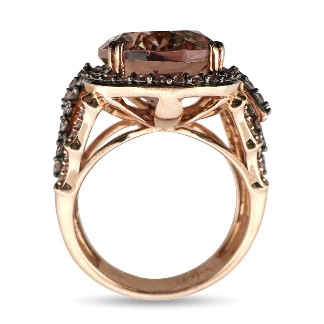 Oval Morganite with Chocolate & Vanilla Natural Diamond Cocktail Ring in 14k Rose Gold by Le Vian
