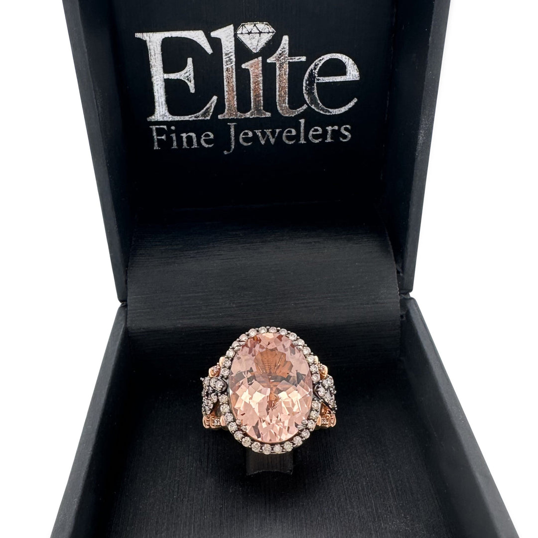 Oval Morganite with Chocolate & Vanilla Natural Diamond Cocktail Ring in 14k Rose Gold by Le Vian