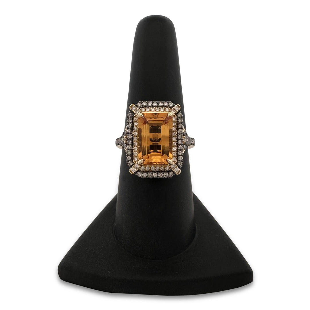 Citrine with Chocolate and Vanilla Diamonds Cocktail Ring in 14k Yellow Gold by Le Vian