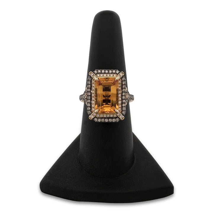 Citrine with Chocolate and Vanilla Diamonds Cocktail Ring in 14k Yellow Gold by Le Vian