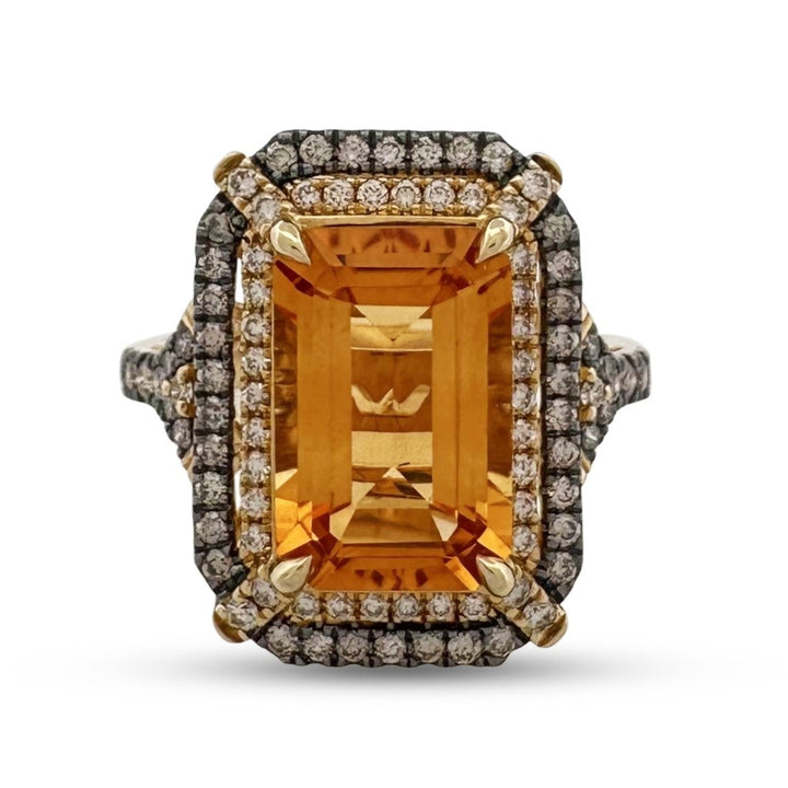 Citrine with Chocolate and Vanilla Diamonds Cocktail Ring in 14k Yellow Gold by Le Vian