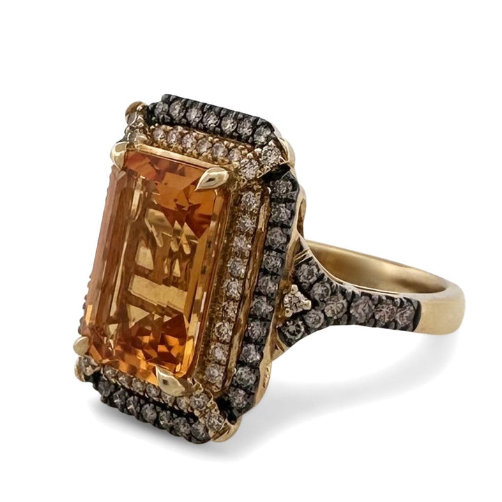 Citrine with Chocolate and Vanilla Diamonds Cocktail Ring in 14k Yellow Gold by Le Vian
