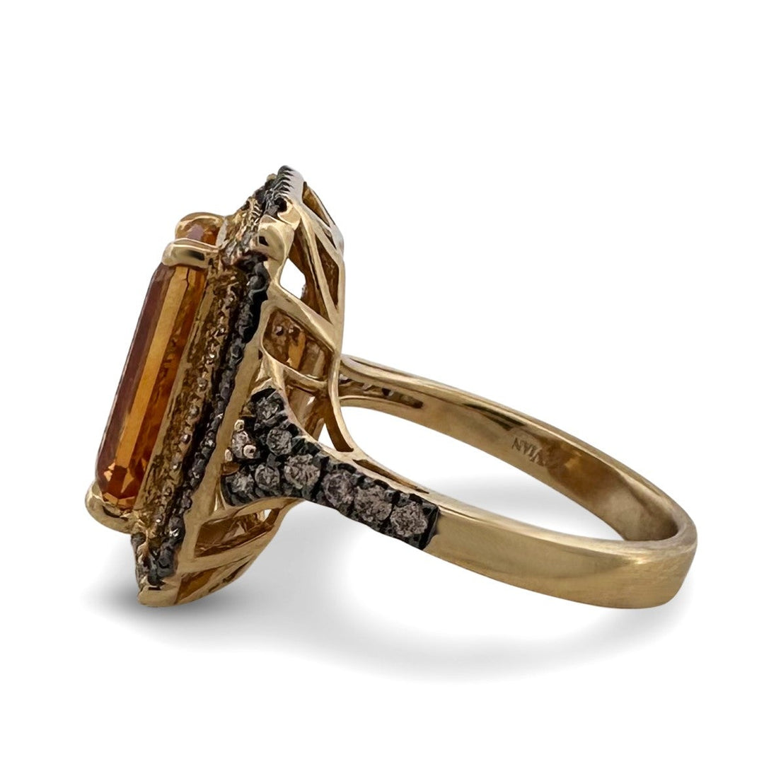 Citrine with Chocolate and Vanilla Diamonds Cocktail Ring in 14k Yellow Gold by Le Vian
