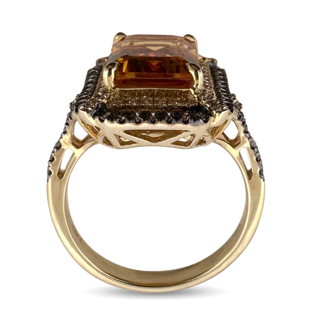 Citrine with Chocolate and Vanilla Diamonds Cocktail Ring in 14k Yellow Gold by Le Vian