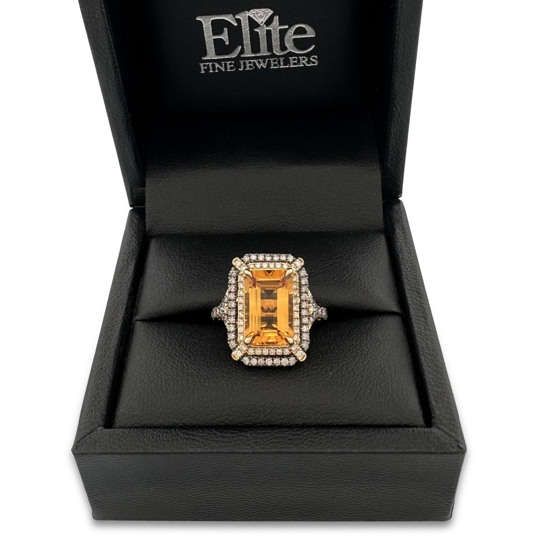 Citrine with Chocolate and Vanilla Diamonds Cocktail Ring in 14k Yellow Gold by Le Vian