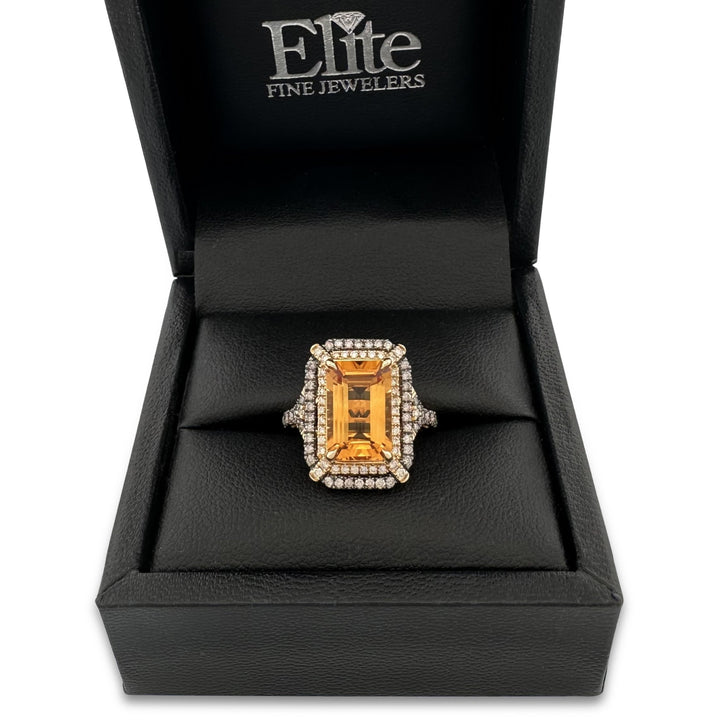 Citrine with Chocolate and Vanilla Diamonds Cocktail Ring in 14k Yellow Gold by Le Vian