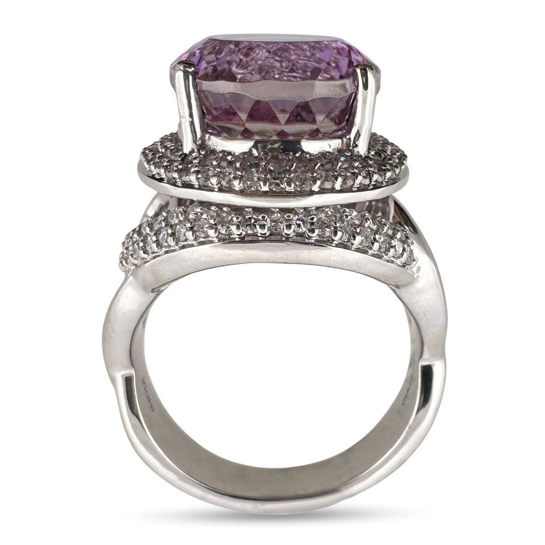 15ct Oval Kunzite and Round Brilliant Natural Diamond Cocktail Ring in Platinum