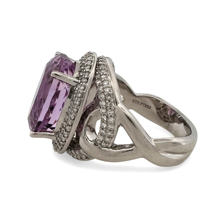 15ct Oval Kunzite and Round Brilliant Natural Diamond Cocktail Ring in Platinum