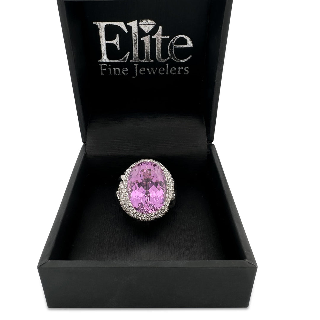 15ct Oval Kunzite and Round Brilliant Natural Diamond Cocktail Ring in Platinum