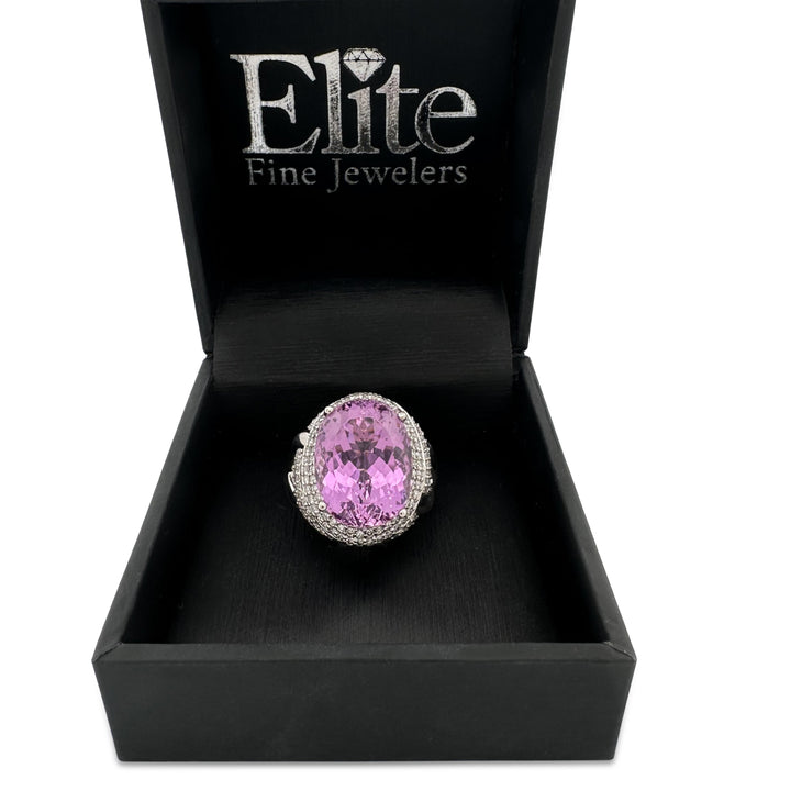 15ct Oval Kunzite and Round Brilliant Natural Diamond Cocktail Ring in Platinum