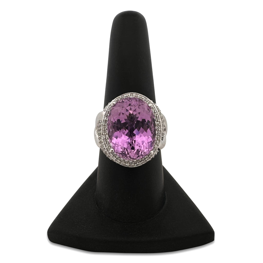 15ct Oval Kunzite and Round Brilliant Natural Diamond Cocktail Ring in Platinum