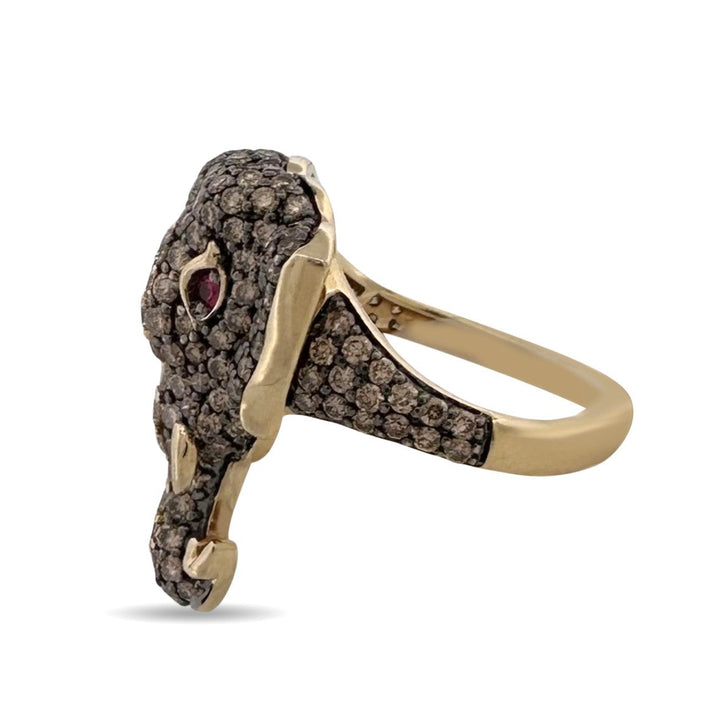 2ctw Chocolate & Nude Diamonds With Ruby Eyes Elephant Cocktail Ring in 14k Yellow Gold by Le Vian