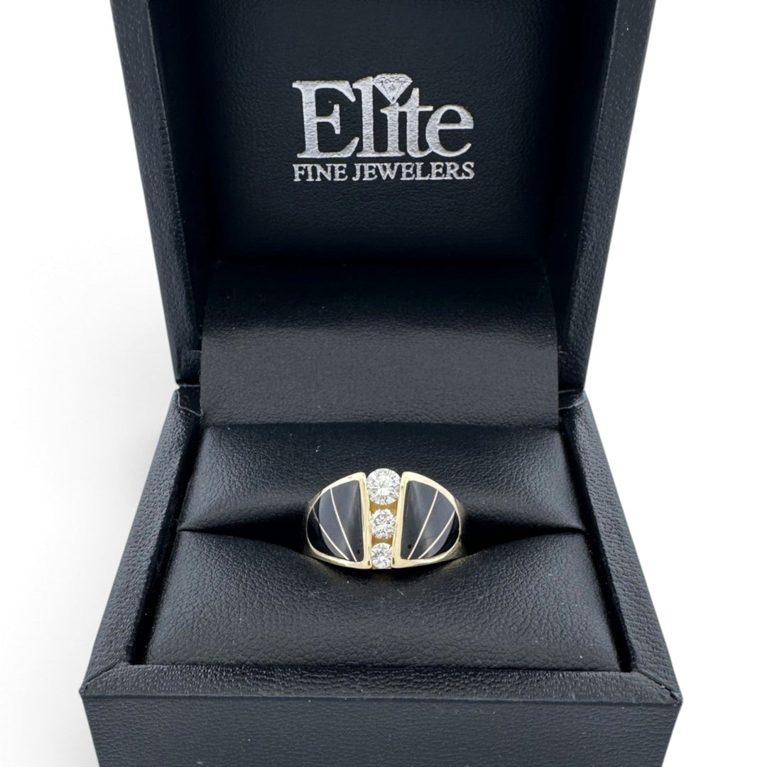 0.60ctw Round Brilliant Natural Diamond and Onyx Inlay Cocktail Ring in 18k Yellow Gold