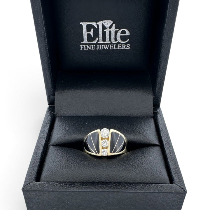 0.60ctw Round Brilliant Natural Diamond and Onyx Inlay Cocktail Ring in 18k Yellow Gold