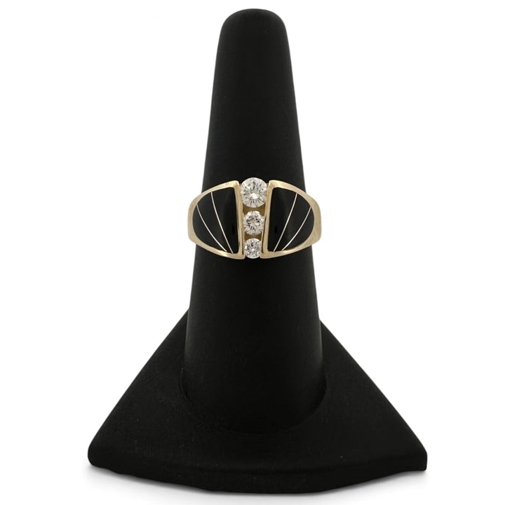 0.60ctw Round Brilliant Natural Diamond and Onyx Inlay Cocktail Ring in 18k Yellow Gold