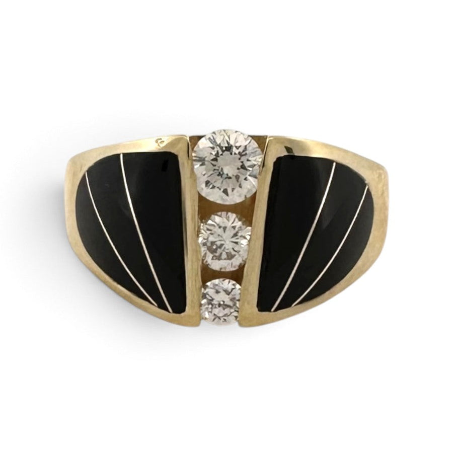 0.60ctw Round Brilliant Natural Diamond and Onyx Inlay Cocktail Ring in 18k Yellow Gold
