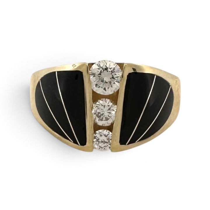 0.60ctw Round Brilliant Natural Diamond and Onyx Inlay Cocktail Ring in 18k Yellow Gold
