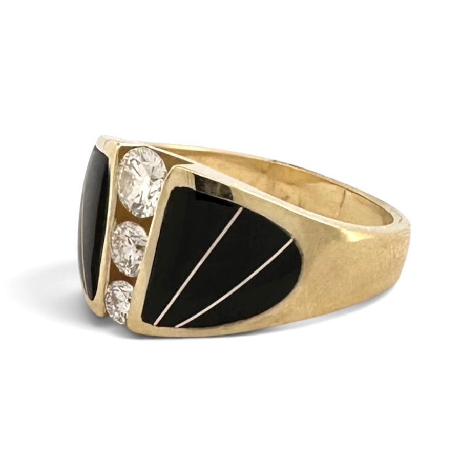 0.60ctw Round Brilliant Natural Diamond and Onyx Inlay Cocktail Ring in 18k Yellow Gold