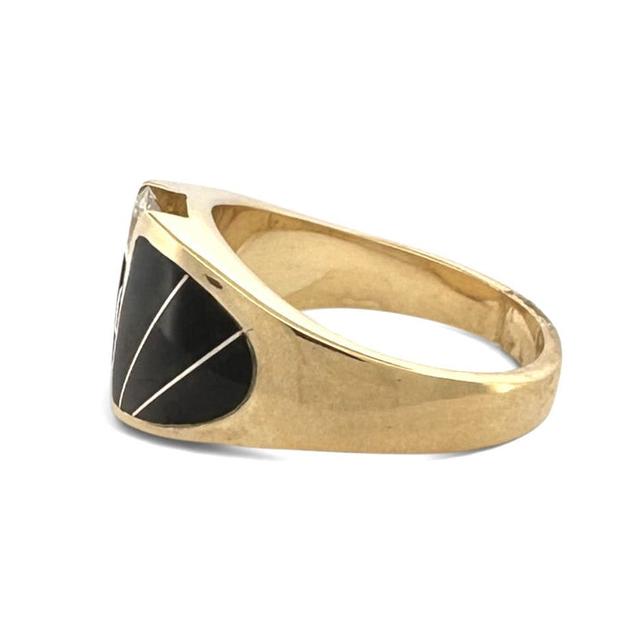 0.60ctw Round Brilliant Natural Diamond and Onyx Inlay Cocktail Ring in 18k Yellow Gold