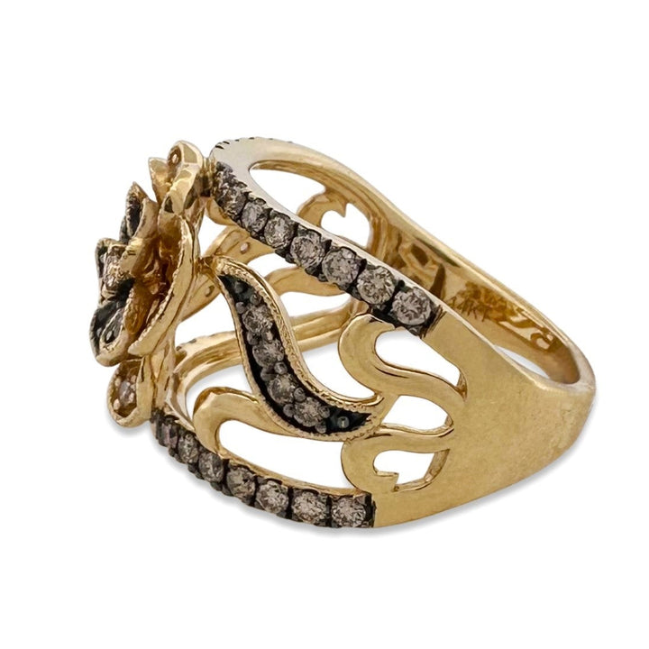 0.63ctw Chocolate & Nude Round Brilliant Natural Diamond Flower Cocktail Ring in 14k Yellow Gold by Le Vian