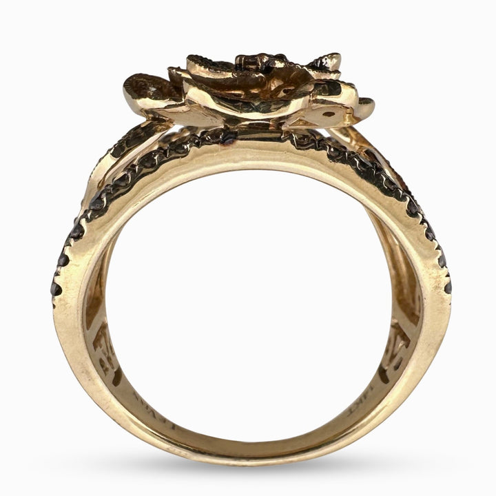 0.63ctw Chocolate & Nude Round Brilliant Natural Diamond Flower Cocktail Ring in 14k Yellow Gold by Le Vian